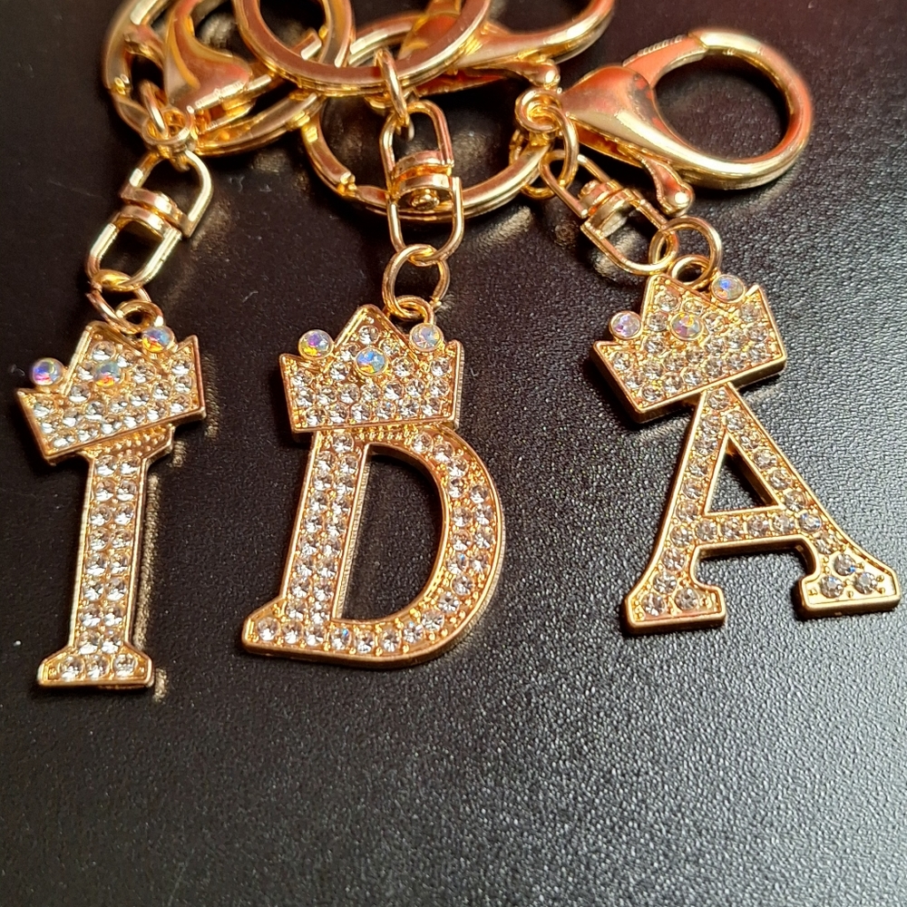 Choose 1pc, Alphabet With Crown and Rhinestones Bag Charm - Picture 12 of 12